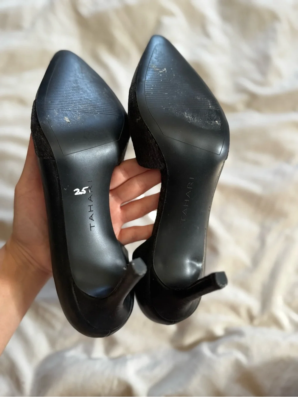 Tahari Black Pointed-Toe D'Orsay Pumps with Textured Strap